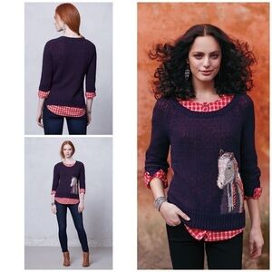 Anthro Moth Saddleback Embroidered Horse Sweater​​​​​​